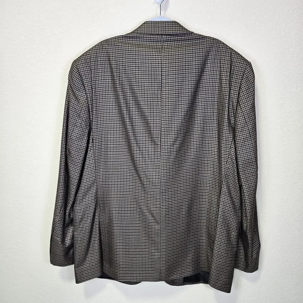 Jos A Bank Blazer Mens 48L Tailored Fit Signature Wool Silk Check Brown Black